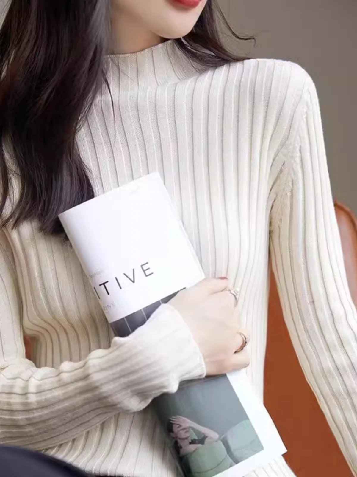 

Winter New Women's Long Sve Knitted Cotton Base irt f High Collar No Pilling Korean Sle Regular Fit Pure Cotton Kni...