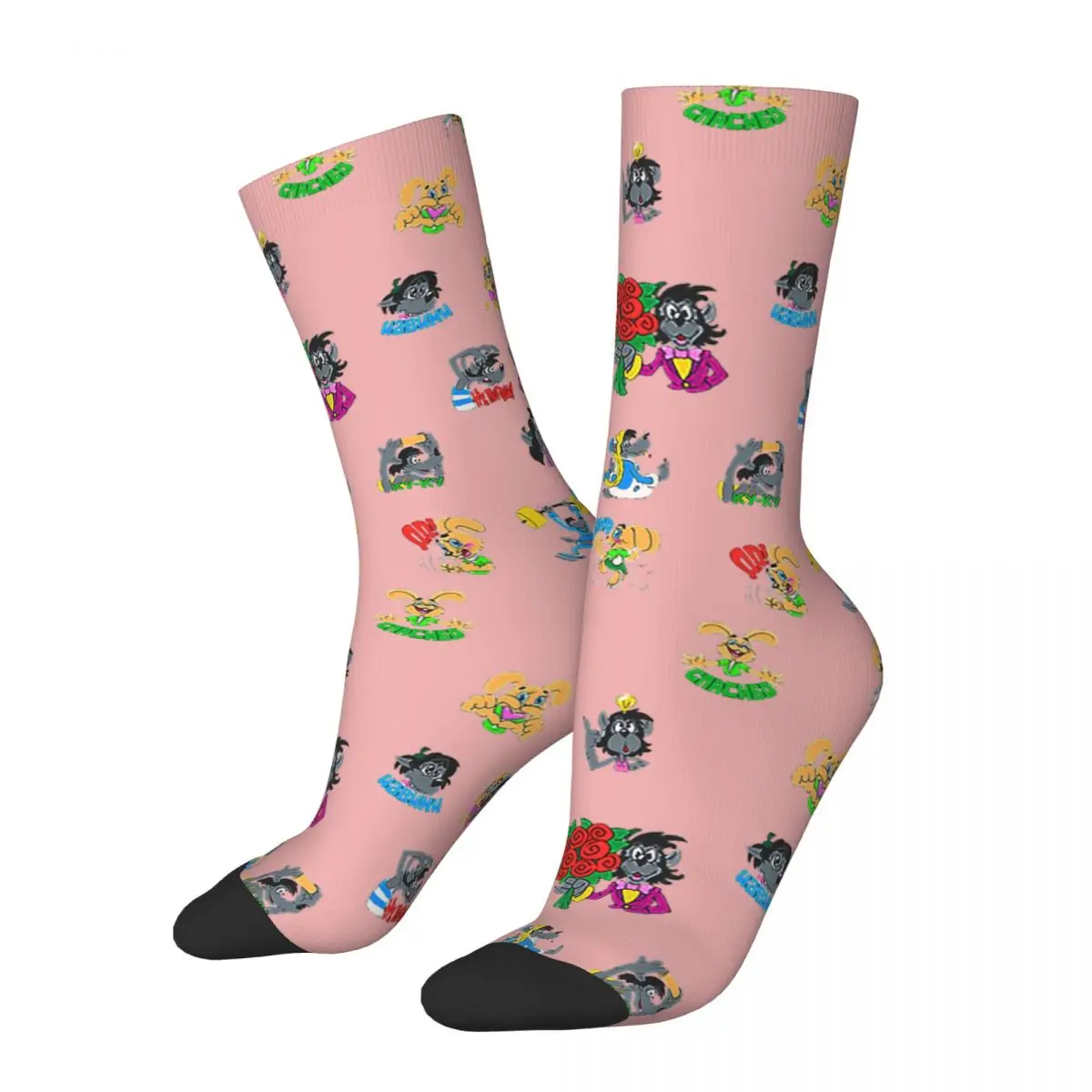 Happy – chaussettes de Compression pour hommes, Harajuku Nu Pogodi lapin loup, dessin animé russe, décontracté de rue