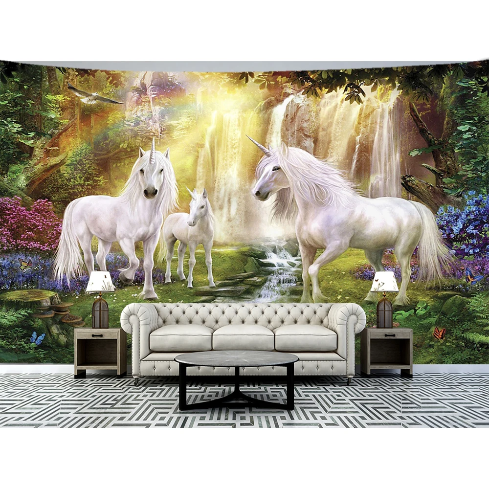 Sacred Unicorn Decoration Tapestry Wall Hanging Background Cloth Christmas Psychedelic Wall Carpet Camping Tent Travel Mattres