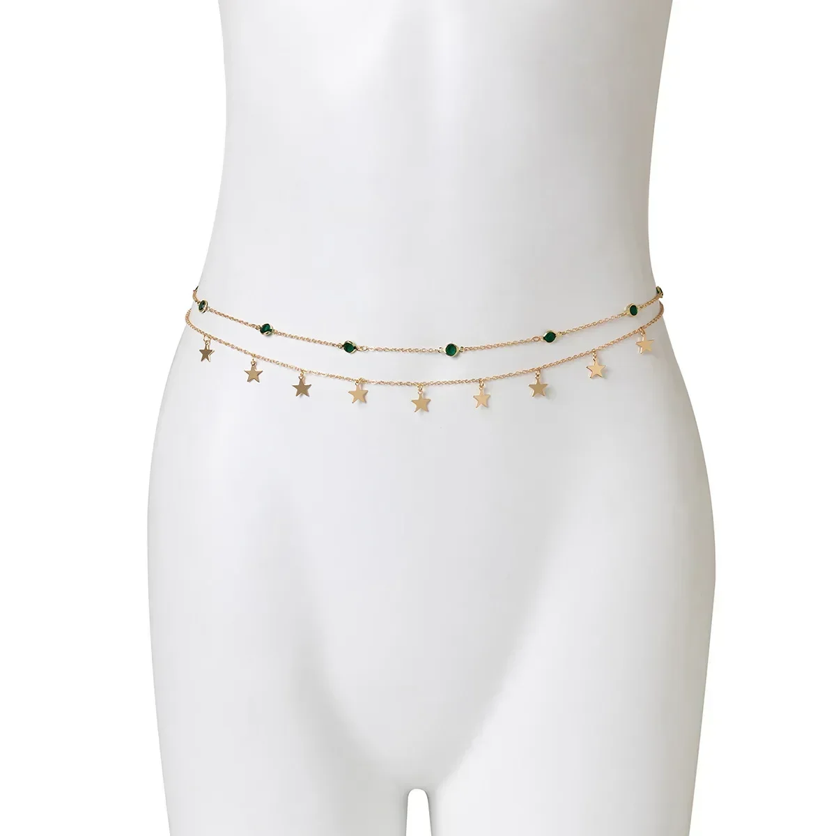 Versatile Waist Chain Female Sexy Crystal Body Chain Beach Bikini Waist Chain Simple Double-layer Rhinestone Pentagram Pendant