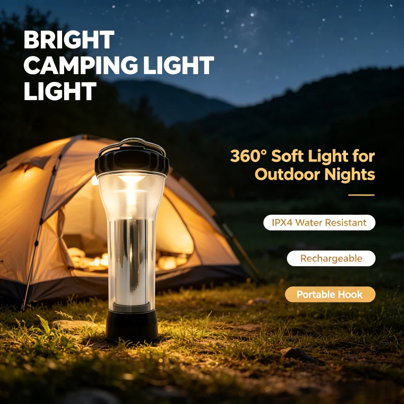 Portable LED Camping Lamp, 360° Warm Light Outdoor Tent Lantern, Water Resistant Hanging Light for Camping Hiking Emergency