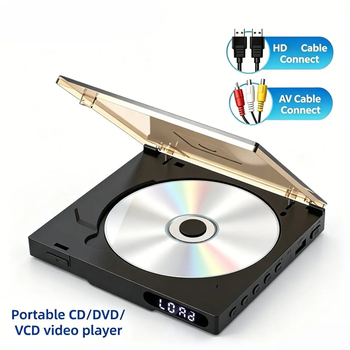 Portable DVD VCD Players 1080P HD -Compatible AV Connection Player Disc Player for Home TV USB Media Player EU Plug