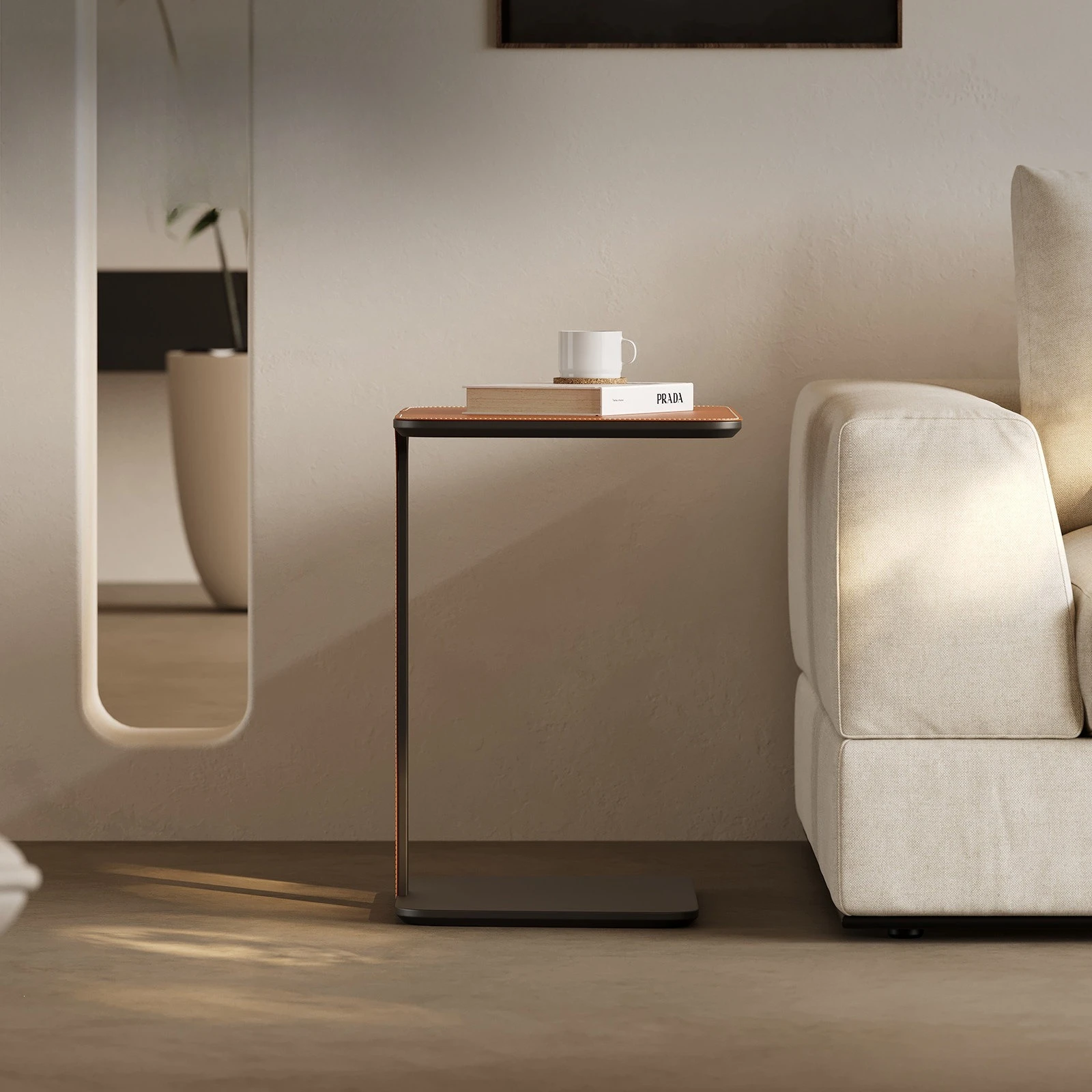 Italian light luxury special-shaped sofa side a few c-shaped saddle leather small apartment minimalist square 3