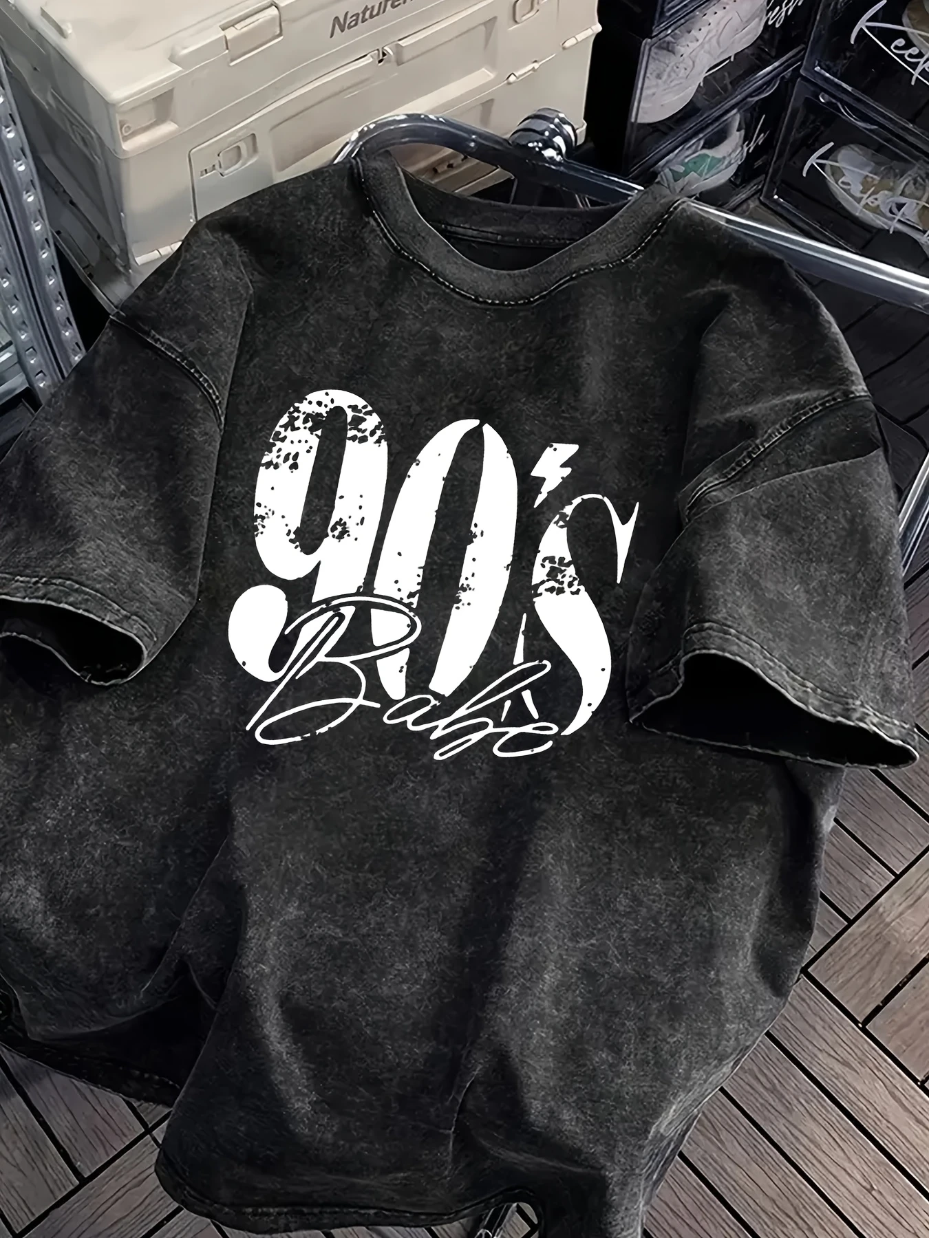 90's BABE Digital Letter Print Summer Men's Trendy Drop-Shoulder Sleeve High-Quality Thickened Heavyweight