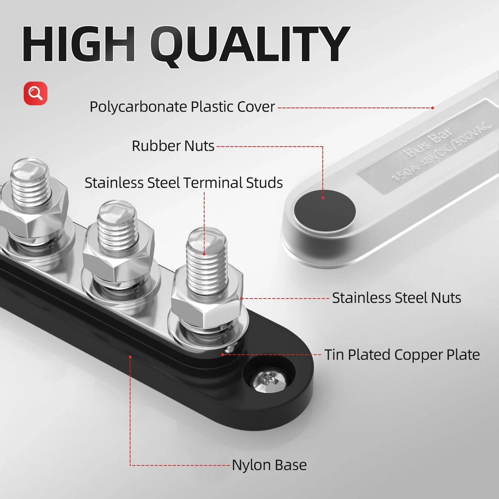 Bus Bar 12V 150A Mini Power Distribution Block with Cover 4 x 5/16\
