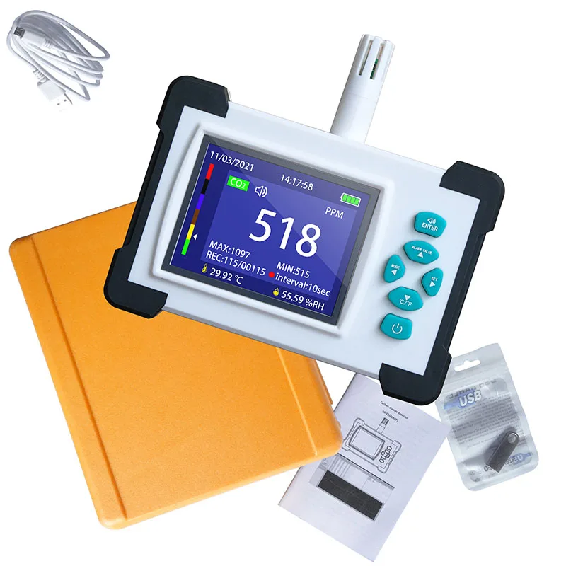 

Measuring range 0-10000ppm Co2 Meter Carbon Dioxide Sensor Temperature Humidity Accurate Tester