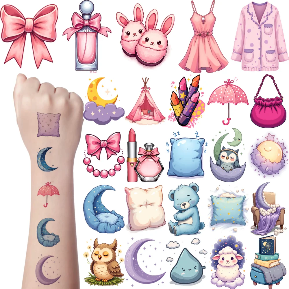 

54pcs Temporary Tattoo Moon Waterproof Long-lasting Body Stickers Pillow Rabbit Temporary Tattoo Stickers Teddy Bear For Men