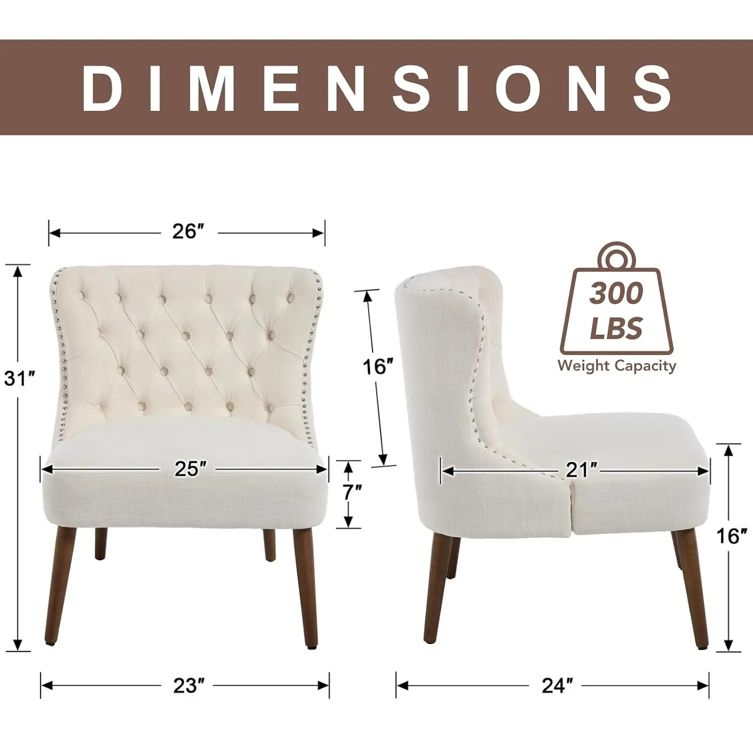 Tufted Accent Chairs Set of 2, Armless Linen Living Room Chairs, Customized