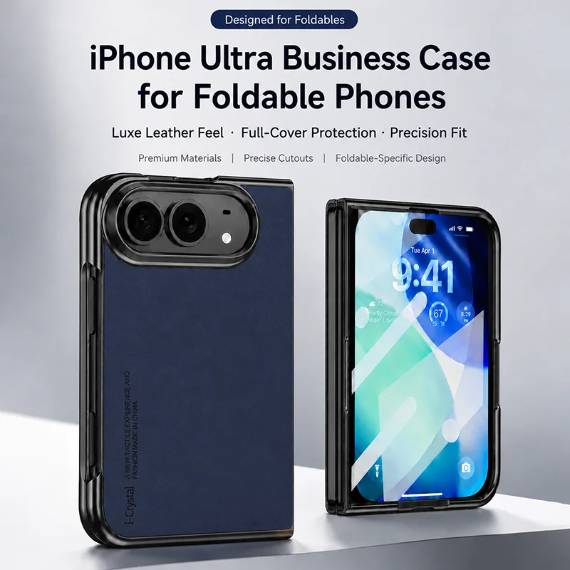 Luxury Sheepskin PU Leather Business Retro Phone Case For Apple iPhone Duo Fold with Front Glass Shockproof Full Protect Cover
