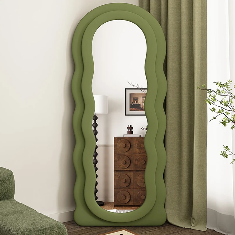 Full Body Mirror Aesthetic Nordic Luxury Funky Big Long Makeup Mirror Compact Wavy Standing Spiegels Living Room Decorations