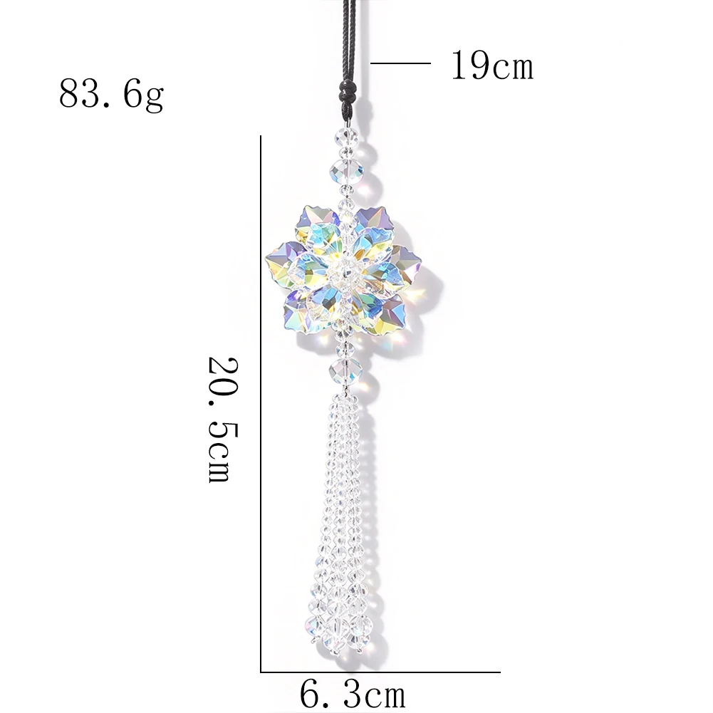 Kristall-Schneeflocken-Sonnenfänger für Auto-Rückspiegel, Hängedekoration, AB-Prisma-Anhänger mit Perlenquaste, Fensterornament für Zuhause – Detail 3