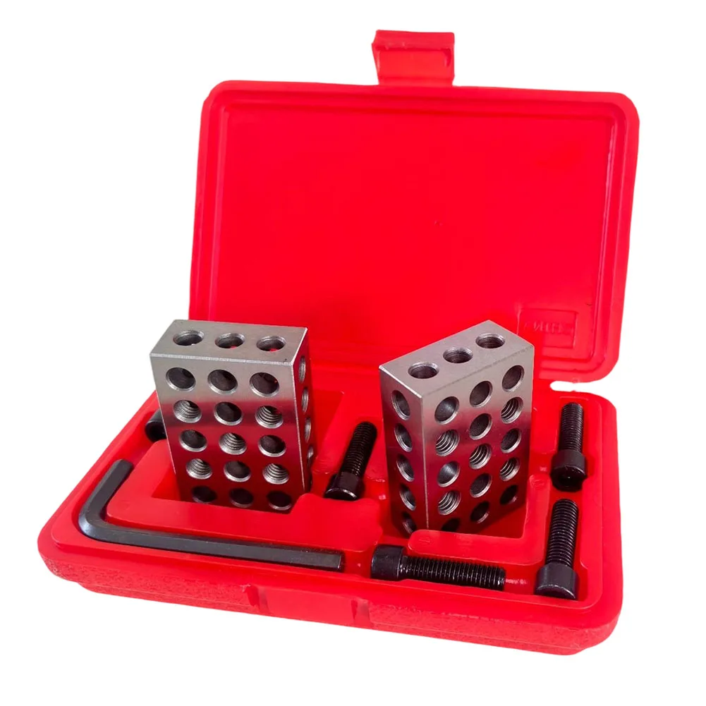 25-50-75mm Blocks Set Matched Pair 23 Holes Steel Setup Blocks With Screw Wrench  For Machinists, Woodworkers