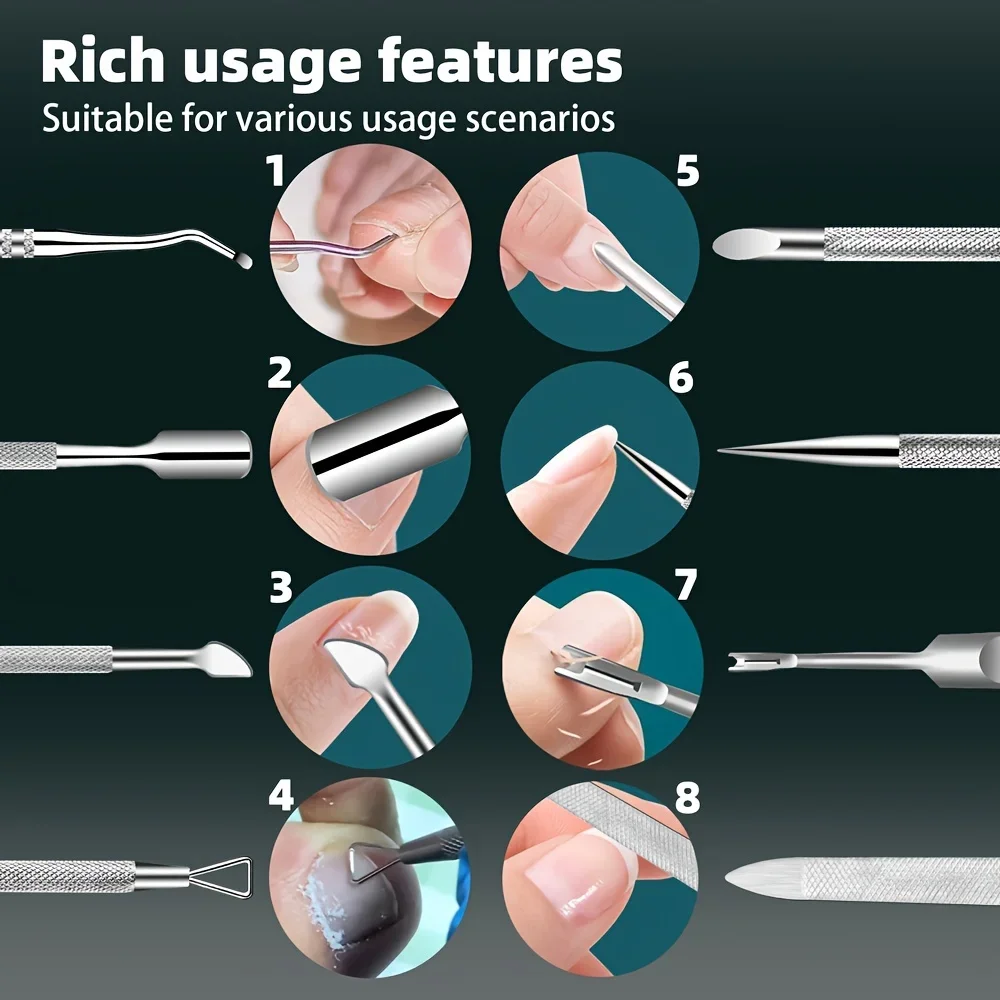 مجموعة مزيل البشرة من الفولاذ المقاوم للصدأ مكونة من 6 قطع، أدوات مانيكير وباديكير دقيقة، مجموعة العناية بالأظافر غير المعطرة للتلميع والتصحيح