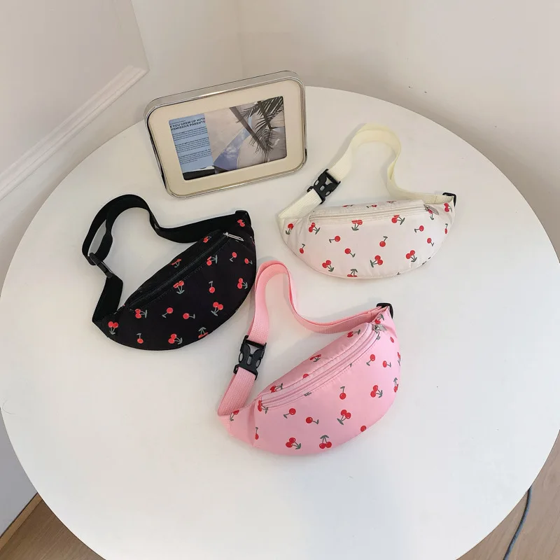 2026 Sweet Style Children Bag Cherry Print Lightweight Waist Bag For Girls Adjustable Strap Kids Bag Daily