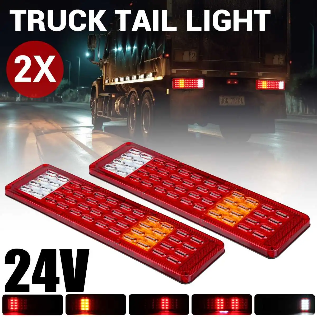 

2pcs 24V LED Flowing Rear Tail Light Turn Signal Brake Reverse Lamp For Trailer Truck Lorry Taillight