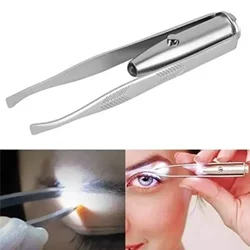 1pc Portable Stainless Steel Smart Design Eyebrow Hair Remove Tweezer with LED Light Makeup Tool