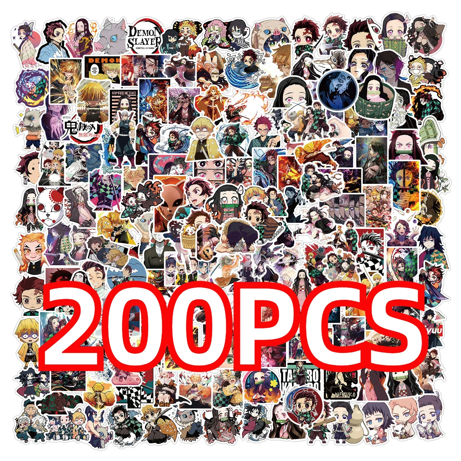 100/200 Uds. Pegatinas de dibujos animados de Anime Demon Slayer para maleta para portátil monopatín guitarra teléfono pegatina de dibujos animados juguetes de regalo para niños