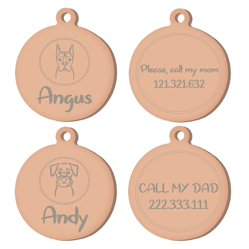 Personalized Cat Dog ID Tag Name with Dashed Circle Engraved Front and Back for Custom Pets Collar Anti-Lost Metal Charm