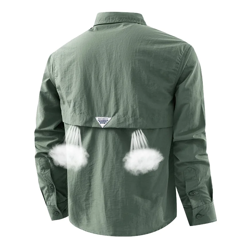 Mesh Breathable Men Long Sleeved Shirt Men Tactical Work Shirts Tops Outdoor Multi-pocket Quick Drying Hiking Fishing Top