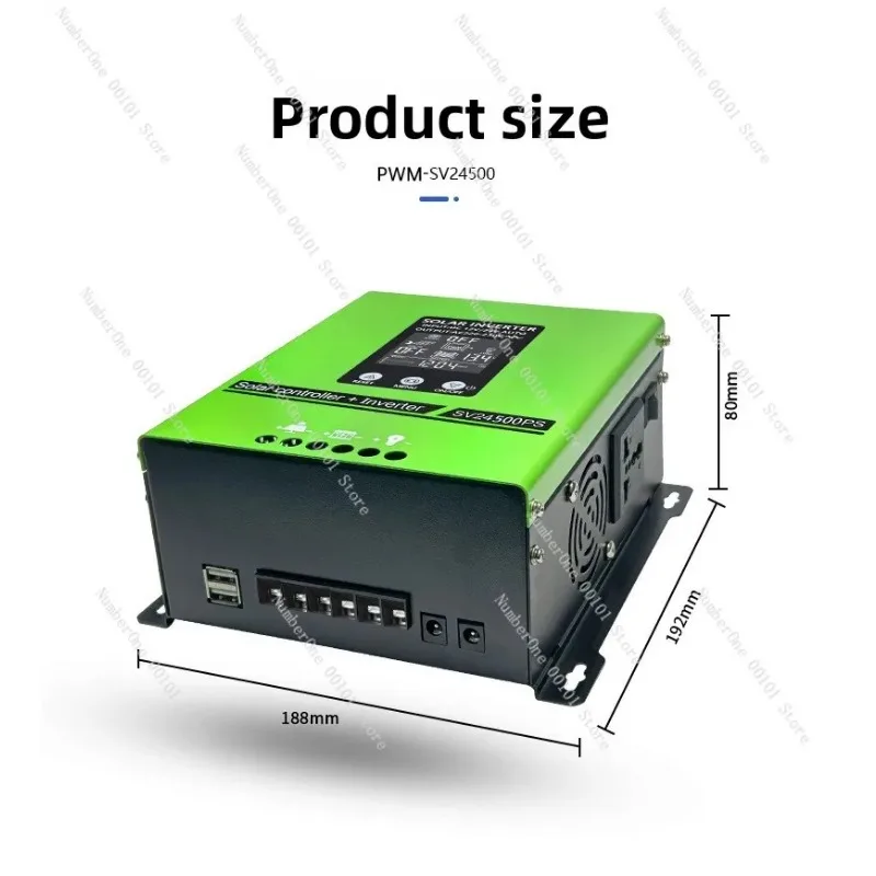 500W Pure Sine Wave Solar Hybrid Inverter, 12V 24V Off-Grid PV Inverter Charger Controller for Home Energy Storage System