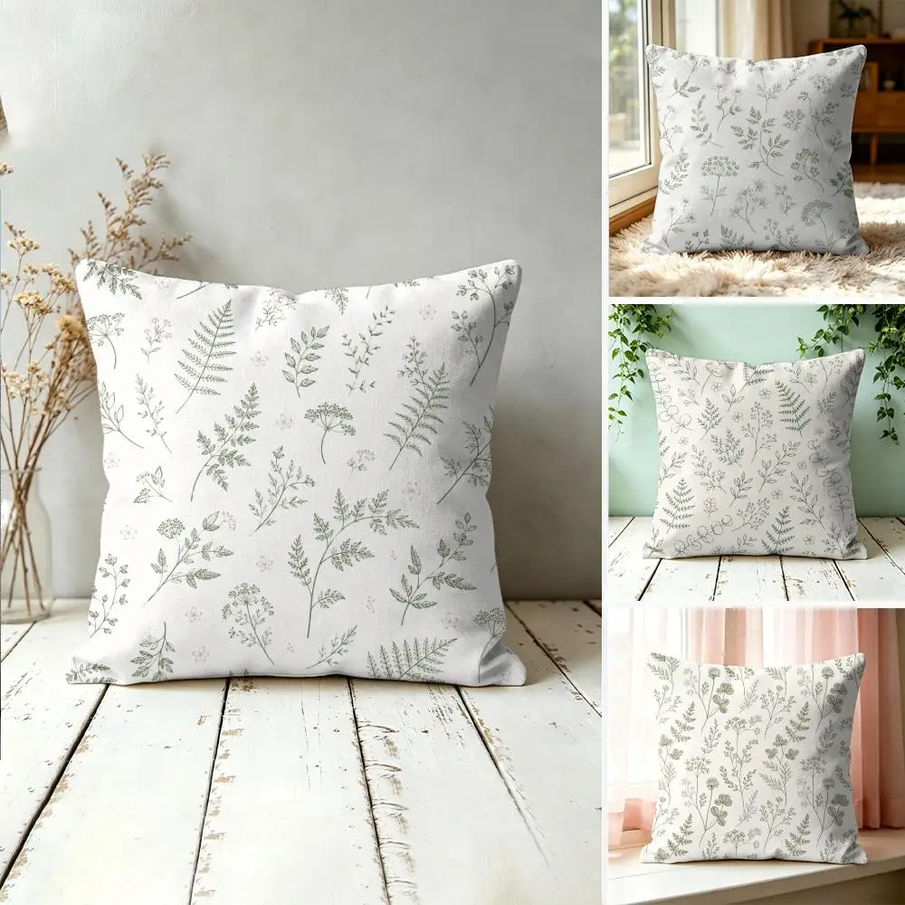 Vintage Botanical Line Pillow Case Double-Sided Plush Sofa Cushion Covers Organic Breathable Invisible Zipper
