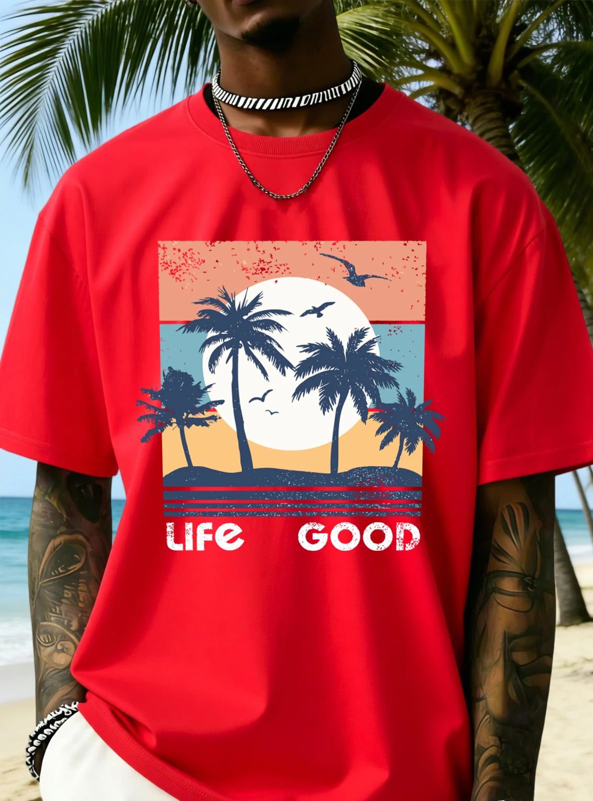 Camiseta con estampado de A Happy Life Is Beautiful para hombre, camiseta con cuello redondo de Hip Hop, ropa de algodón que combina con todo, ropa de verano de manga corta de gran tamaño