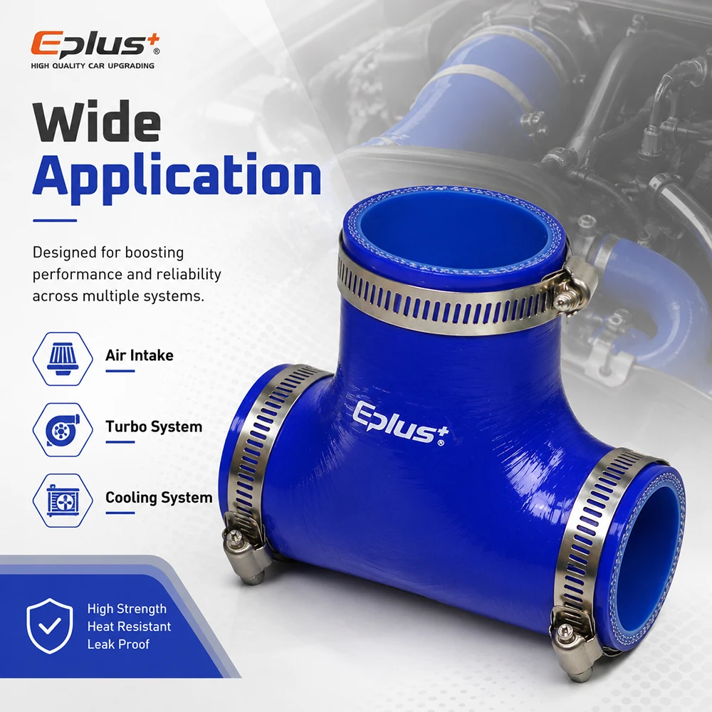 EPLUS Blauer Silikonschlauch 3-Wege T-förmiger Turbo-Ansaugschlauch Universeller Verstärkter Lufteinlass-Schlauch Silikagel-Kupplungsadapter – Detail 5