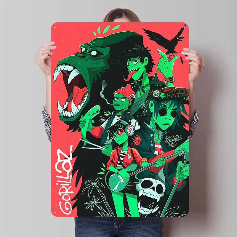 Gorillaz Band Druckposter Individualisierte Retro-Wandkunst Vintage Metallschilder für Männerhöhle Schlafzimmer-Dekoration Gaming-Dekoration