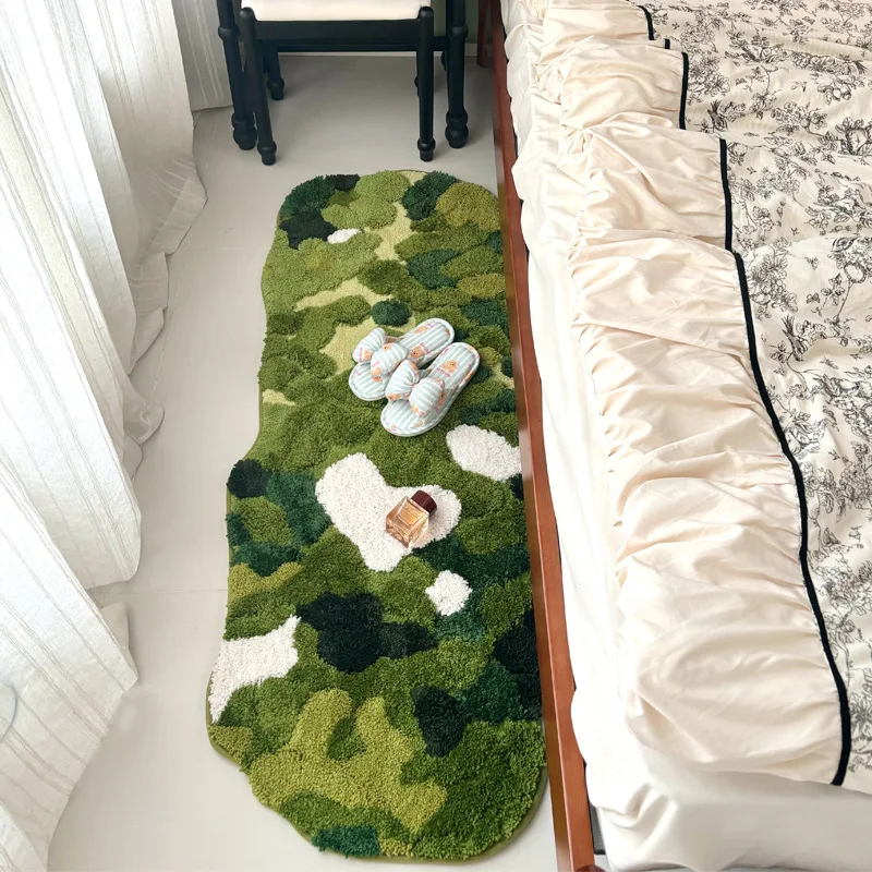 Forest Moss Flocking Bedside Rug Ultra Soft Non-Slip Bath Mats Bathroom Carpet & Bedroom Floor Mat for Home Decor