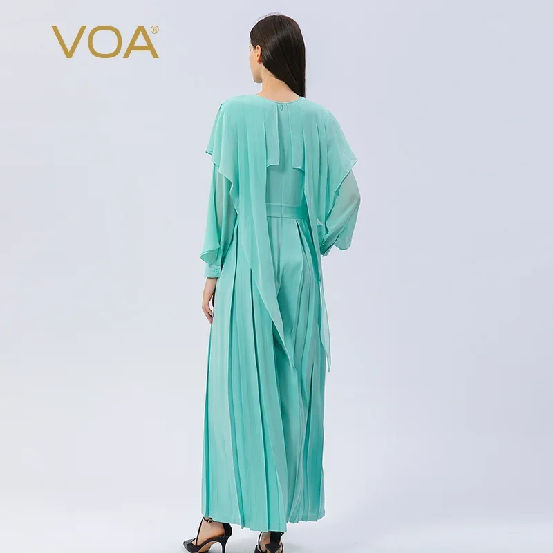 VOA 우아한 프릴 3 차원 장식 솔리드 루즈 점프 슈트 여성 streetwear o 넥 긴 소매 점프 슈트 가을 ke611