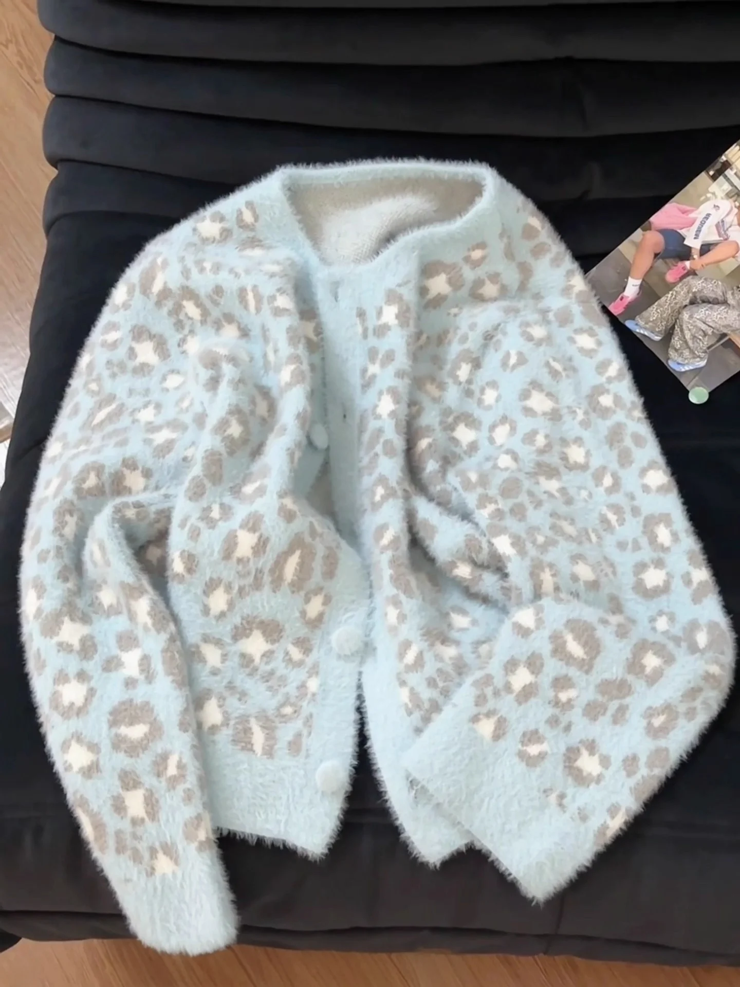 

Корейское мягкое трикотажное пальто с леопардовым принтом, женское осенне-зимнее новое ленивое простое вязаное открытое кардиган, топ