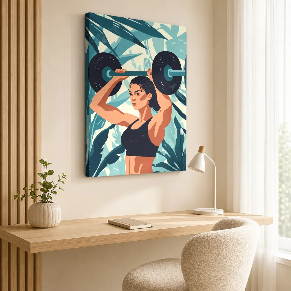 Woman lifting weights in nature Framed Canvas Print Poster Personalized Sports Portrait Wall Paintings Decoration for Man Cave