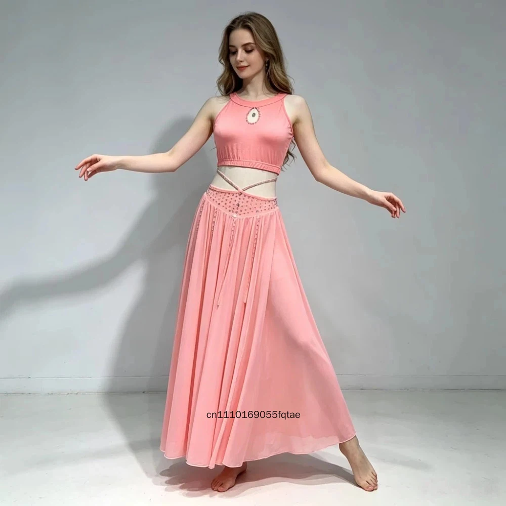 

2026 New Belly Dance Outfit Mesh Skirt Set Oriental Dance Training Clothes Beginner Stage Performance Dance Costume for Women