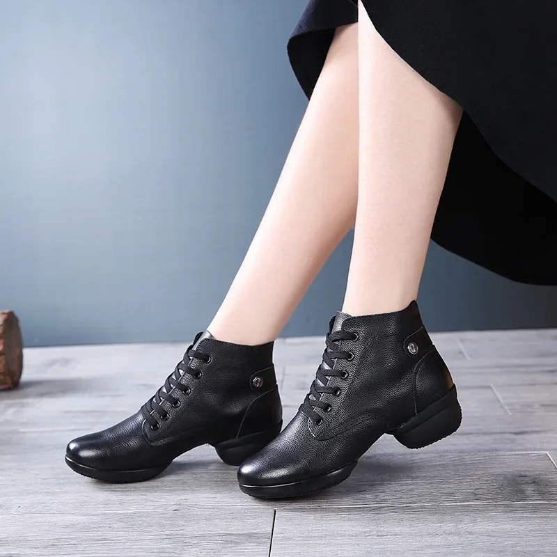 XIHAHA New Fashion Women Shoes Leather Boots Square Dance Shoes Increase Sneakers Boots Soft Sole Woman Modern Girls Dance Shoes