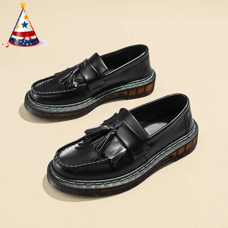 

Vintage Mens Summer Flats Breathable Slip on Loafers Thick Platform Casual Shoes Male Round Toe Cowhide Leather Driving Shoes