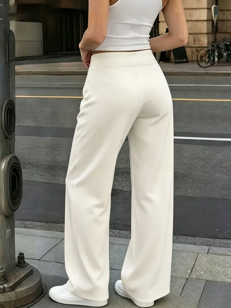 Damen-Hose mit geradem Bein, einfarbig, weich, hohe Taille, weites Bein, Yoga-Leggings, atmungsaktiv, lockere Jogginghose für Fitness, Laufen, Alltagskleidung – Detail 3
