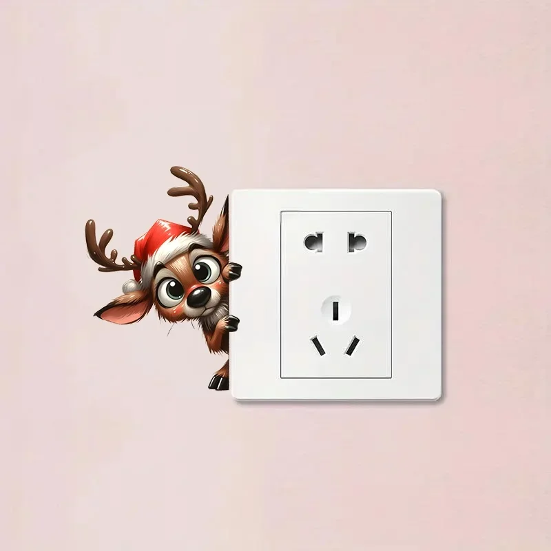 

Cute Peeking Reindeer with Santa Hat Switch Sticker" Sticker,Ideal for Switch Decor, Laptop Lids, Adding a Charming Holiday Vibe