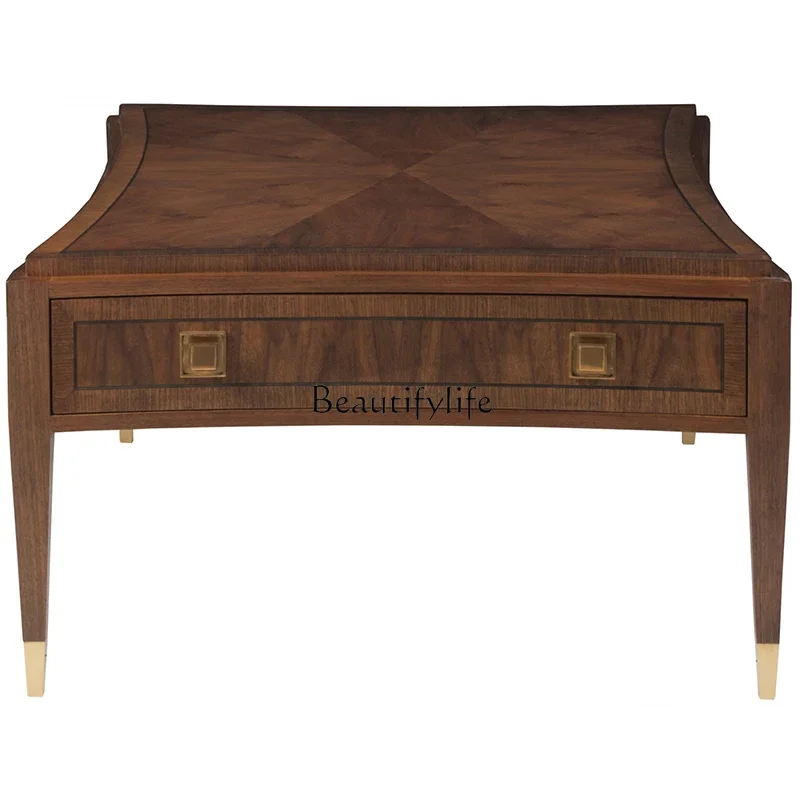 

FG40Modern American Light Walnut Color Color Square Coffee Table So Easy So Beauty Light Luxury Mahogany Solid Wood Table
