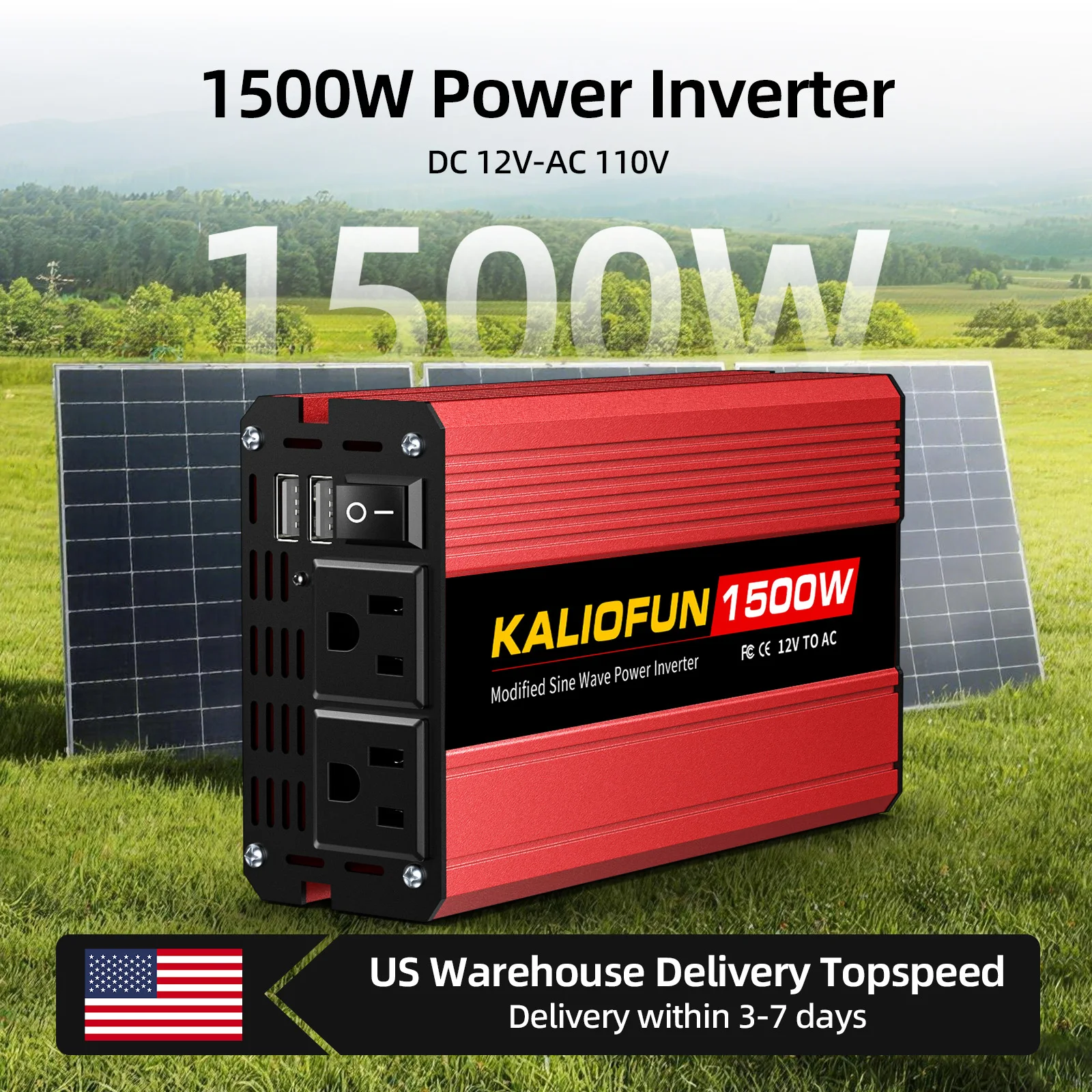 

Высокоэффективный инвертор с модифицированной синусоидой, стандарт США, 12В в 110В, 1500-3000Вт, автомобильный/домашний аварийный преобразователь питания Kaliofun