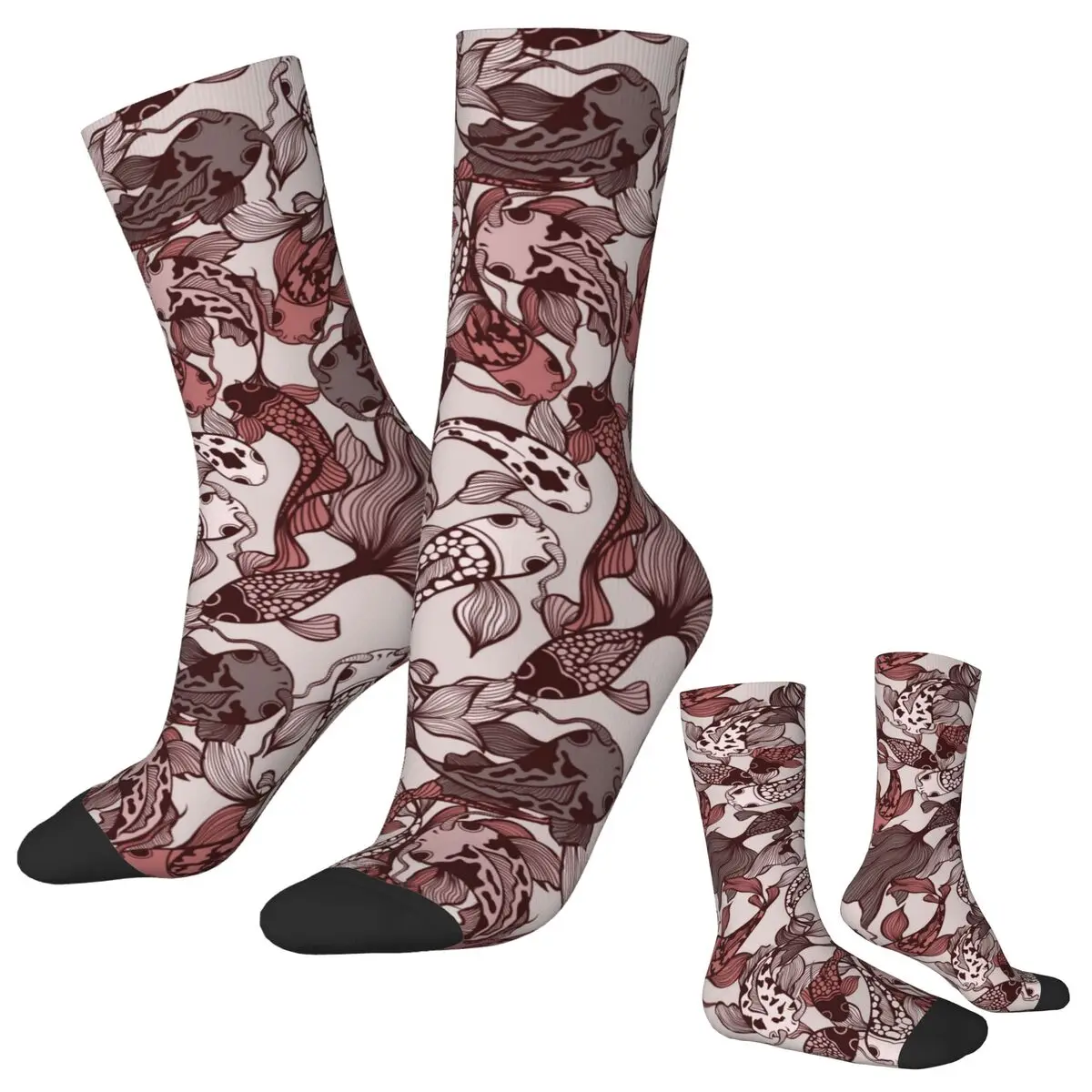 Koi Fish Print Stockings Men Ornamental Pattern Red Socks Breathable Trendy Socks Autumn Climbing Non Skid Printed Socks Gift