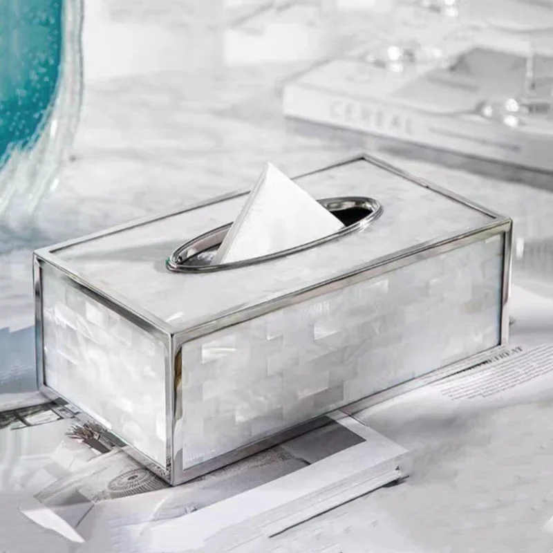 Shell Tissue Box Plaid Fritillary Rectangle Desktop Storage Container Napkin Holder Paper Towel Holder Home Decoraction Luxury