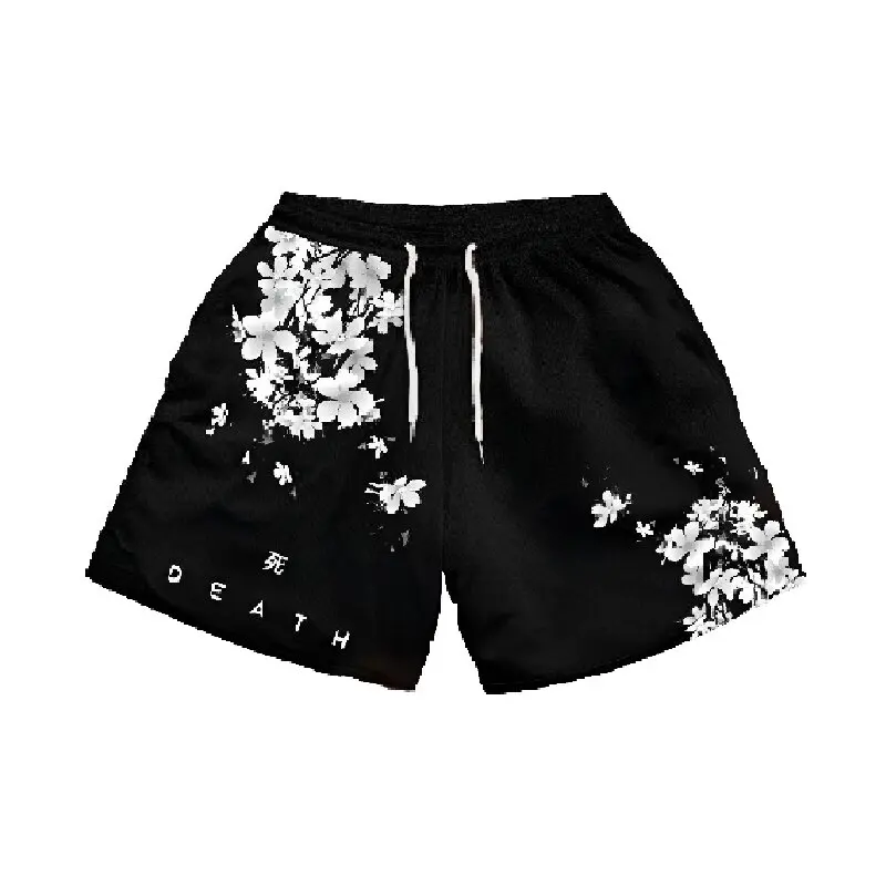 Men Beach Shorts Elastic Waist  Anime Shorts Haman Print Male Streetwear Casual Loose Black Shorts