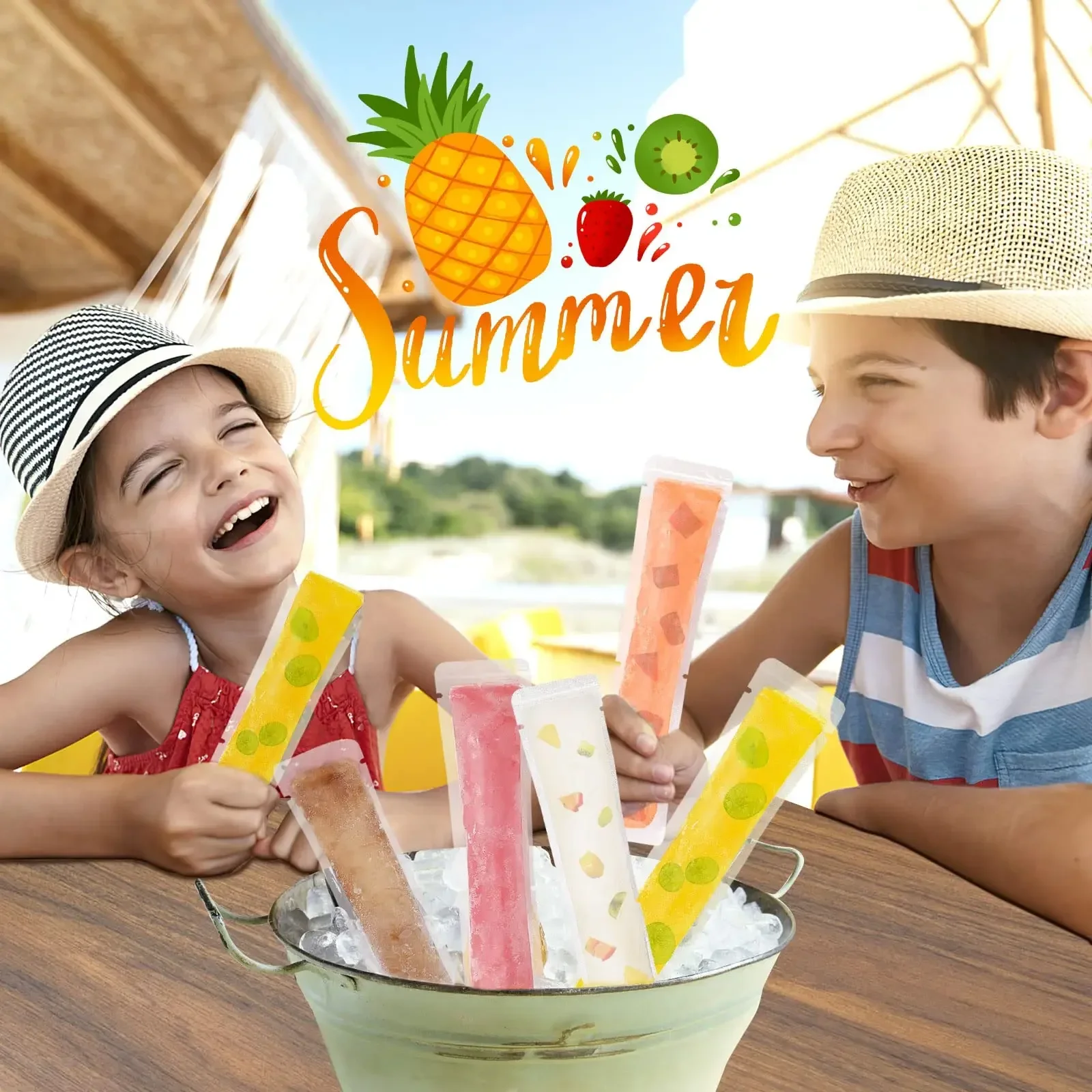 100 Pcs 7.5x2in Zip-Seal Ice Popsicle Bags, Disposable Freezer Tubes for Yogurt Sticks & Snacks, Includes Funnel