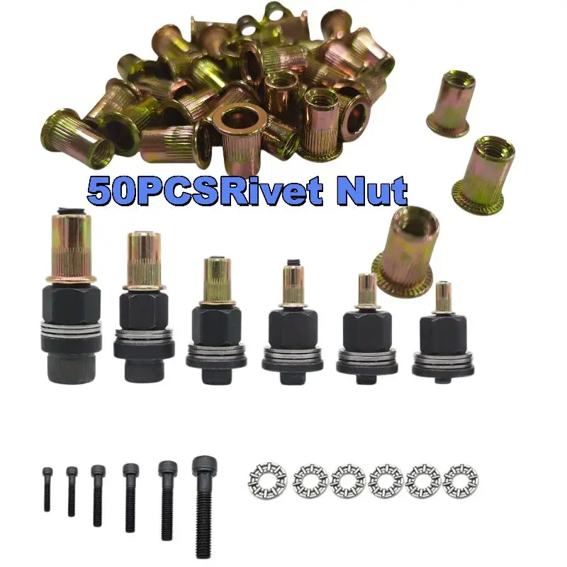 52Pcs M3-M10 Rivet Nut Kit Heavy-Duty with Tools Zinc-Coated RH Threaded for Commercial Construction Industrial Fastening