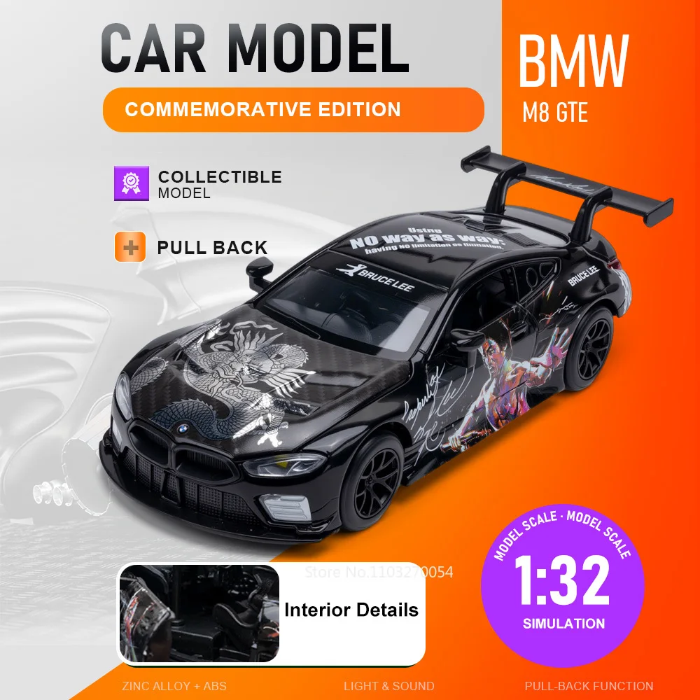 

1:32 BMW M8 GTE Alloy Model AUDI R8 LMS GT3 Diecast Cars Toys Doors Opened Sound Light Vehices Boys Collect Commemorative Gifts