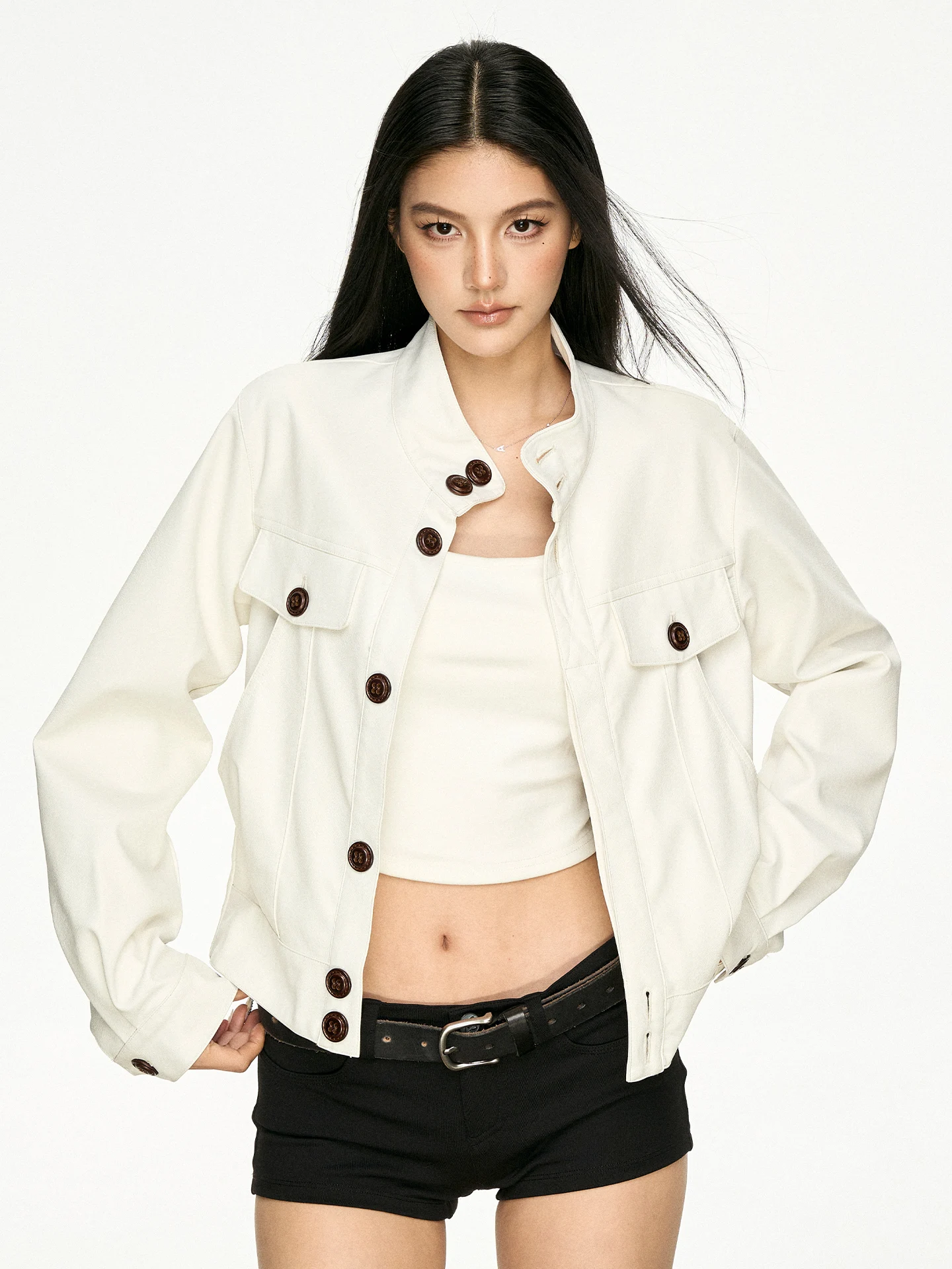 

Aaisup American Retro Stand Collar Workwear Jacket Women's Loose Casual Short Coat Spring New Style Versatile Comfortable Top