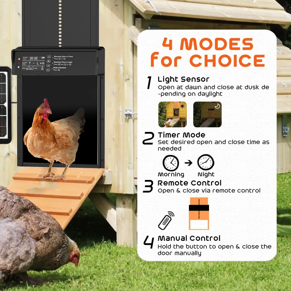 ประตูเล้าไก่แบบอัตโนมัติพลังงานแสงอาทิตย์, ประตูเล้าไก่แบบอัจฉริยะป้องกันการหนีบ, ประตูเล้าไก่ไฟฟ้า