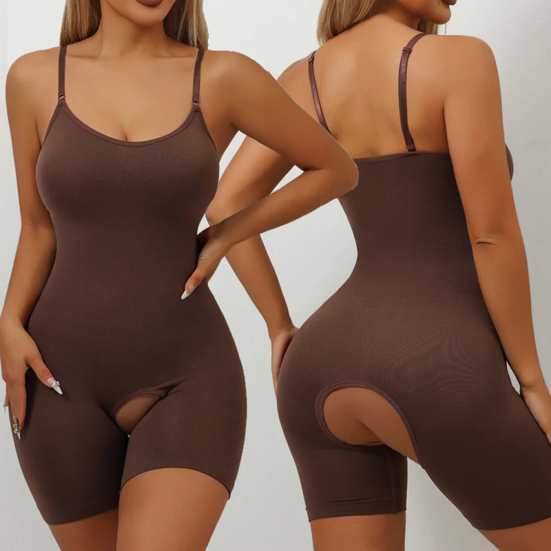 Bodysuit Shapewear für Damen: Bauchkontrolle, Ganzkörperformer, Nahtlose Shorts mit offenem Schritt, Taillentrainer, Po-Lifter, Schlankheitsunterwäsche