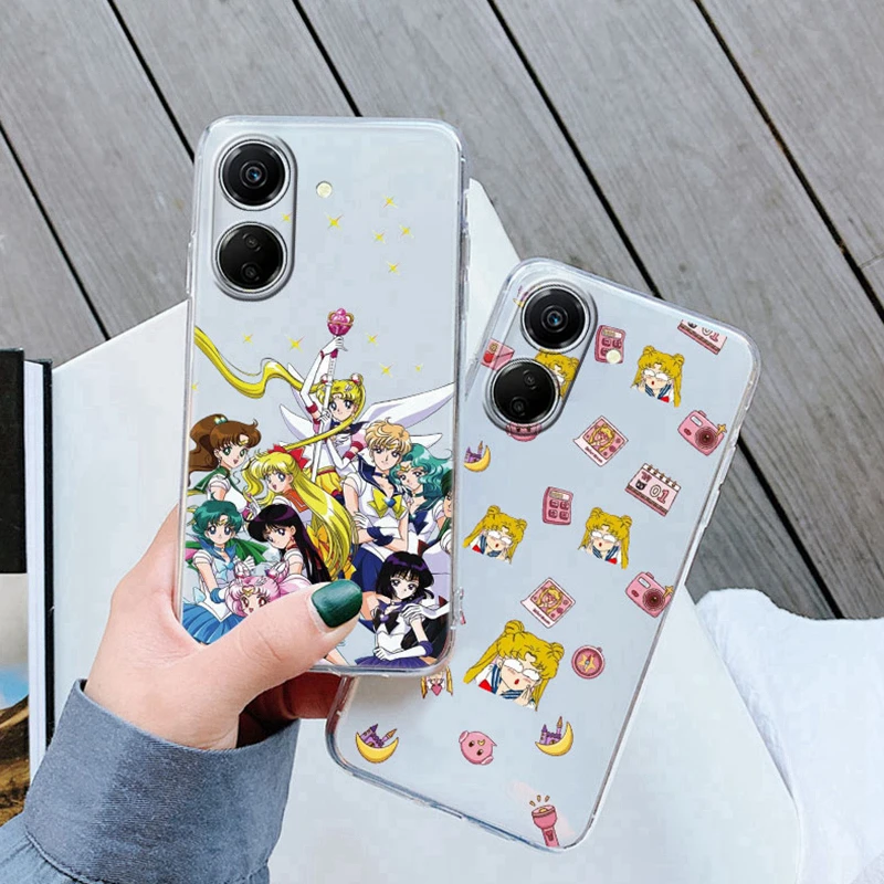 Capa de telefone dos desenhos animados para Xiaomi Redmi, 13C, 13C, Poco C65, transparente, capa de silicone transparente, marinheiros, coelho, meninas, gato, anime, desenhos animados