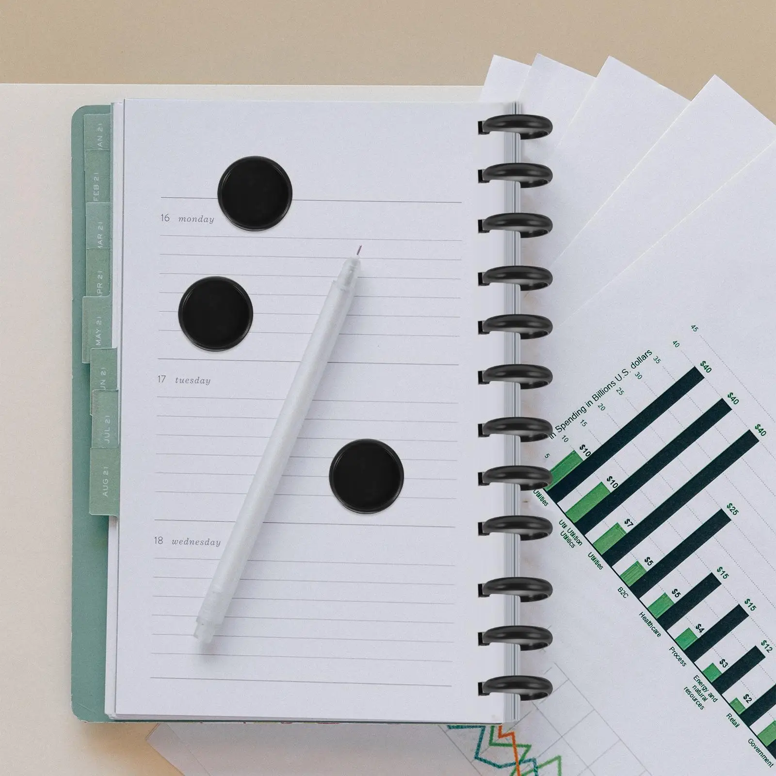 55 Pcs Mushroom Button Photo Album Plastic Loose Leaf Binder Discs Black Color Material Easy Flipping Detachable Design